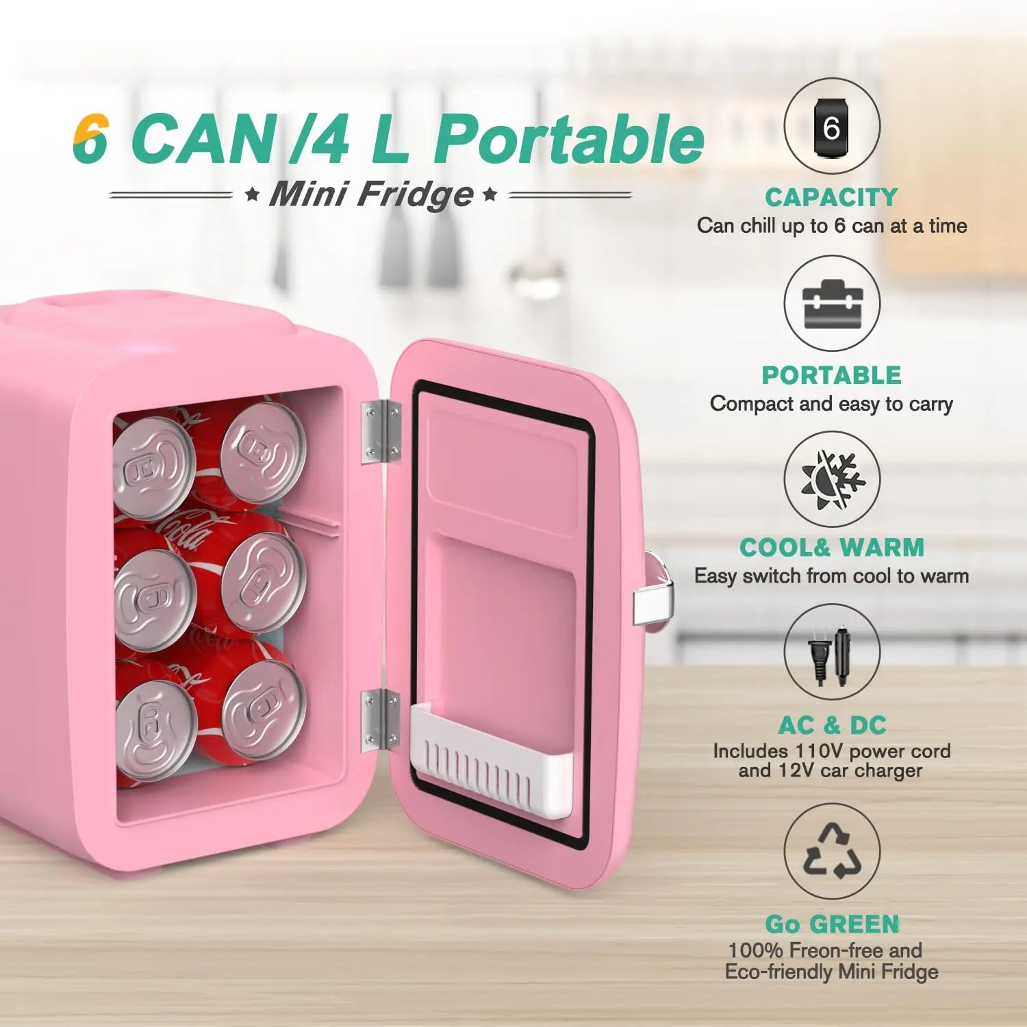 Mini Fridge for Bedroom/Office/Car, 4 Liter/6 Can Portable Cooler and Warmer Personal Refrigerator for Cosmetics, Beverage, Food