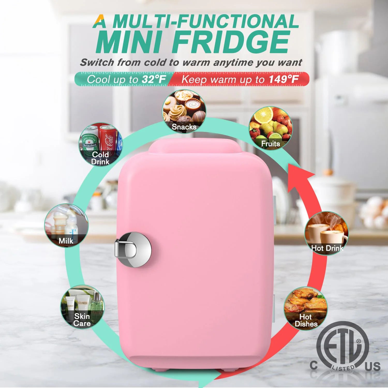 Mini Fridge for Bedroom/Office/Car, 4 Liter/6 Can Portable Cooler and Warmer Personal Refrigerator for Cosmetics, Beverage, Food